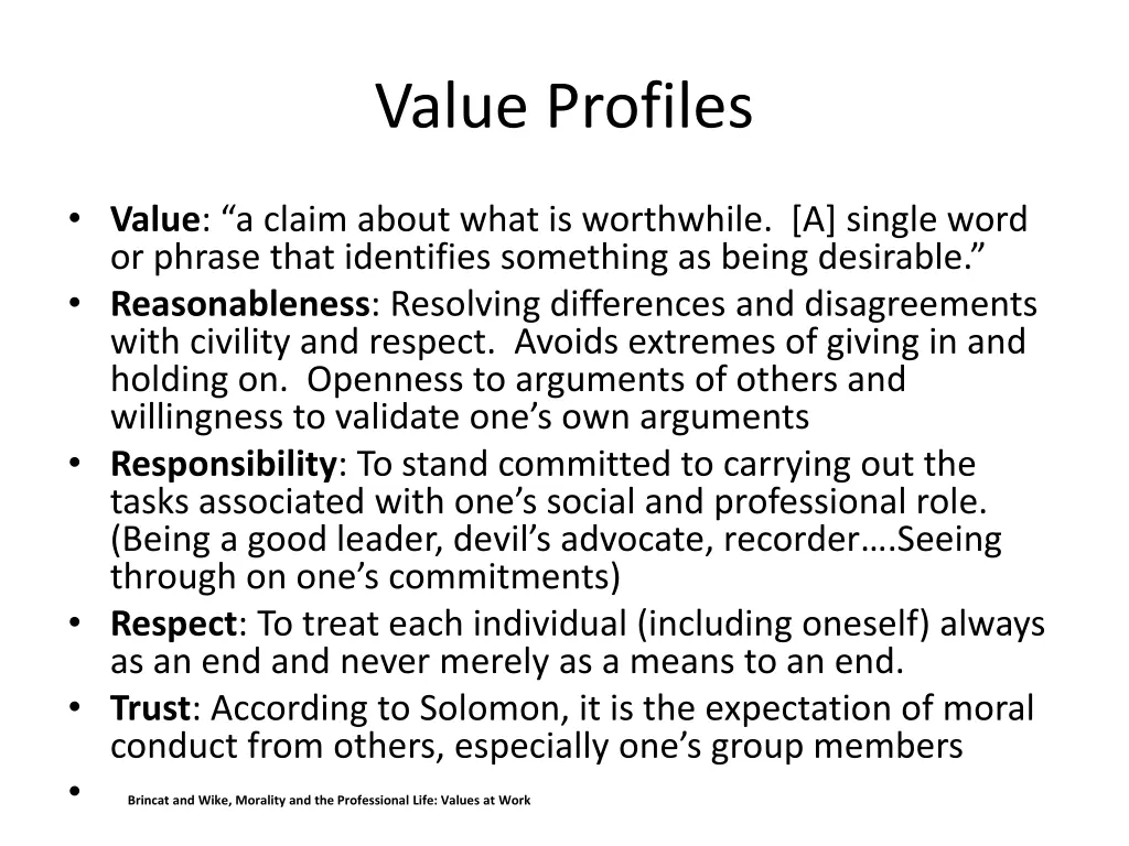 value profiles