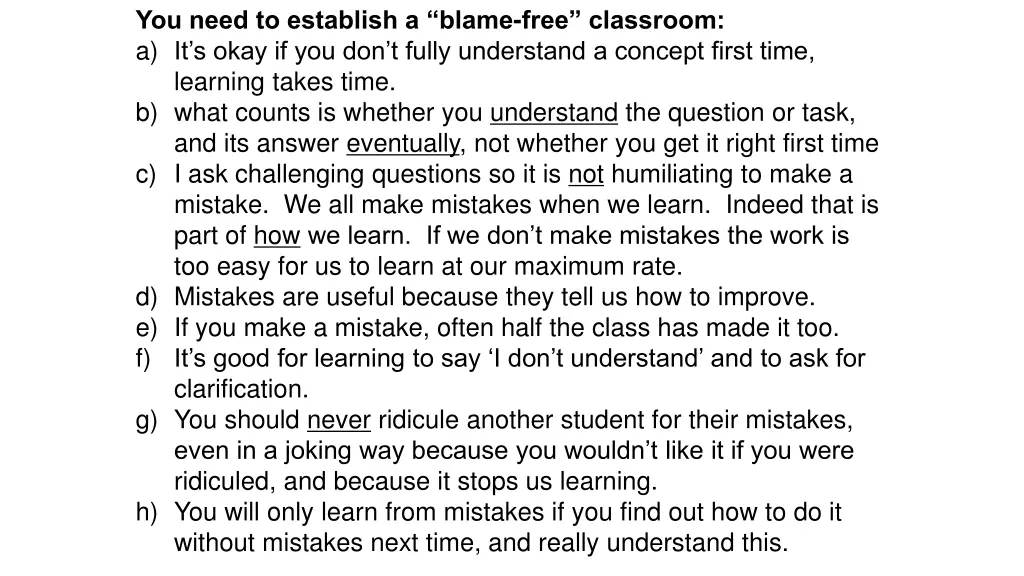 you need to establish a blame free classroom