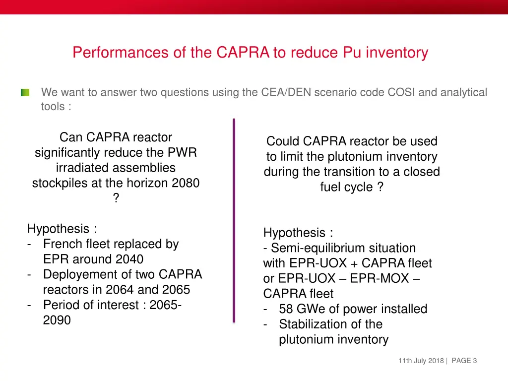 performances of the capra to reduce pu inventory