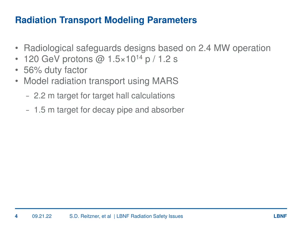 radiation transport modeling parameters