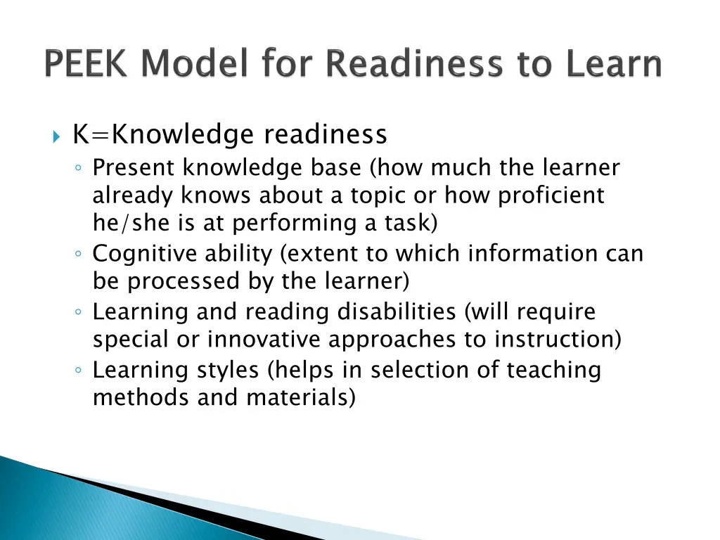 k knowledge readiness present knowledge base