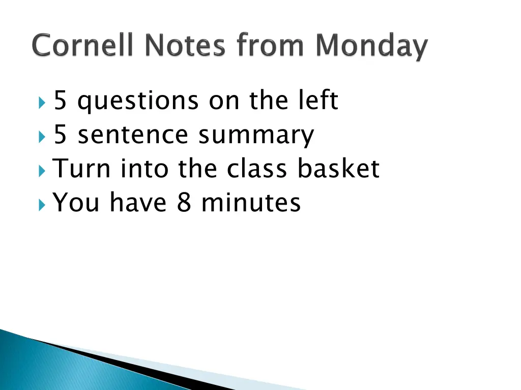 5 questions on the left 5 sentence summary turn