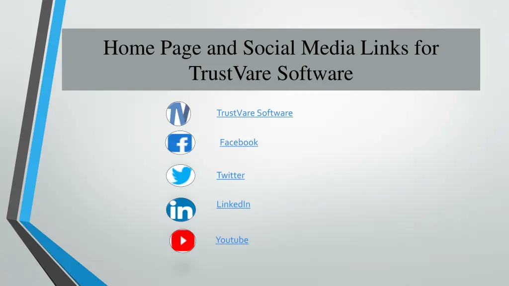 home page and social media links for trustvare