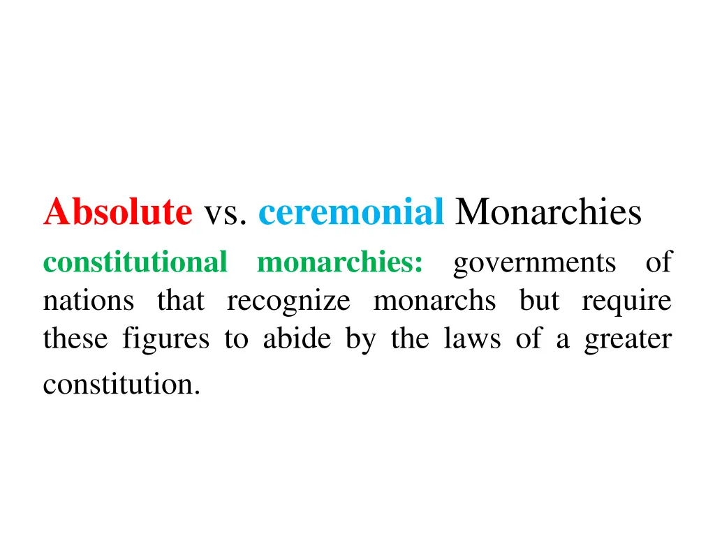 absolute vs ceremonial monarchies constitutional