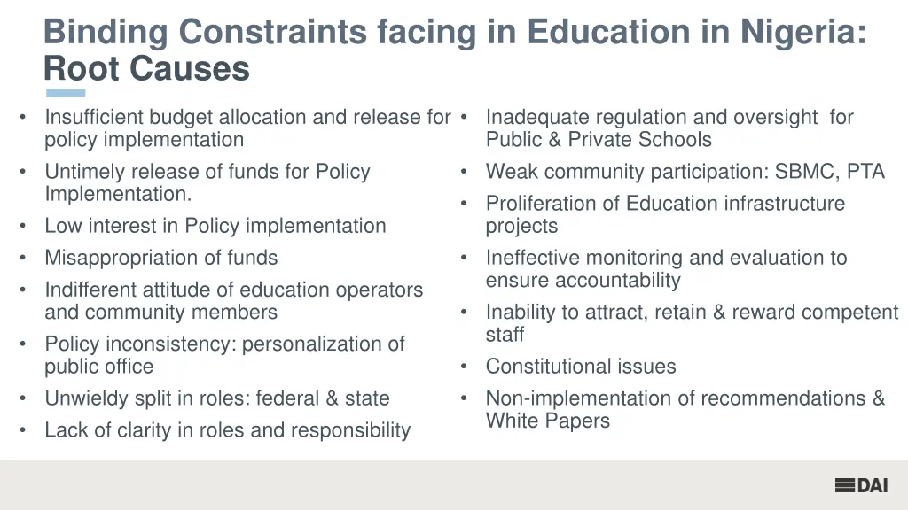 binding constraints facing in education 1