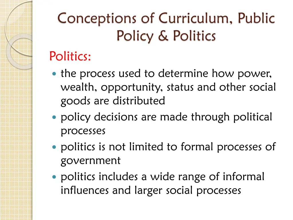 conceptions of curriculum public policy politics 2