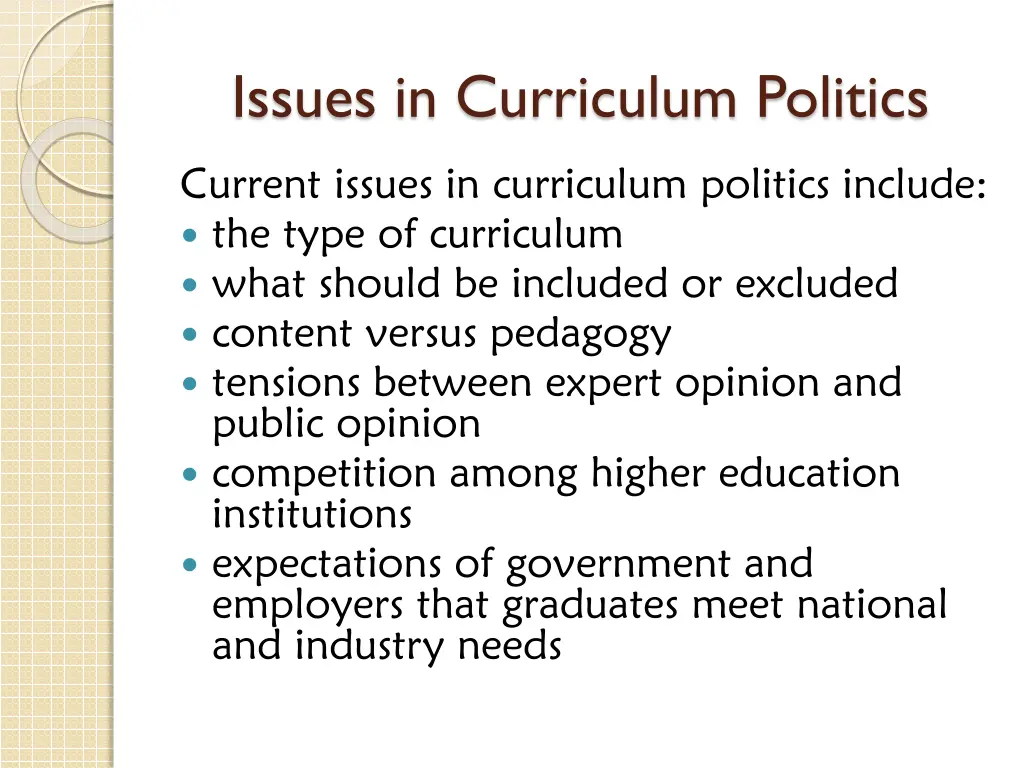 issues in curriculum politics