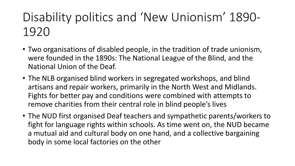 disability politics and new unionism 1890 1920