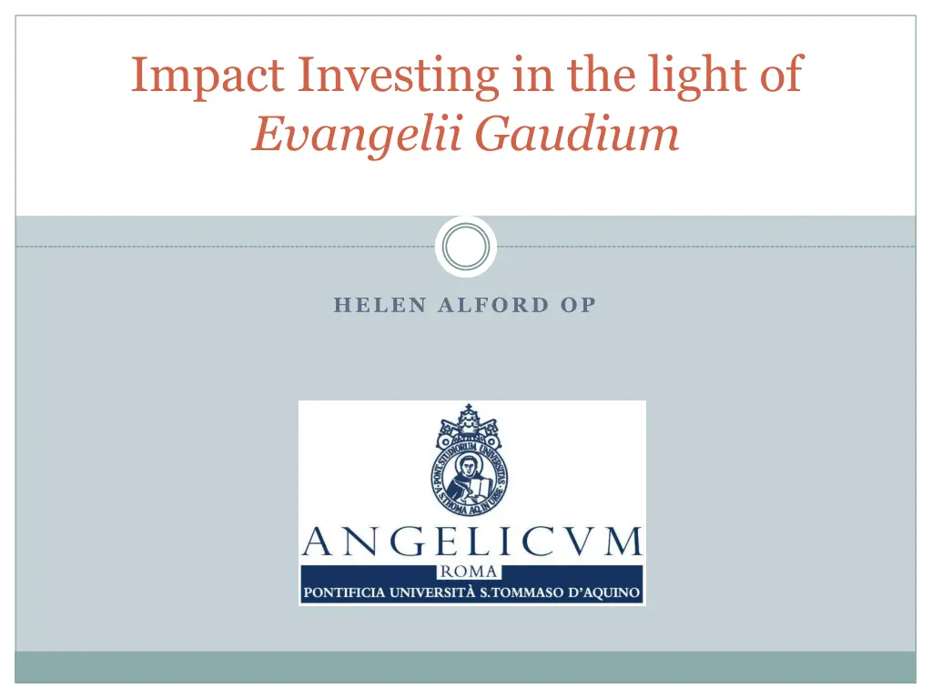 impact investing in the light of evangelii gaudium 1