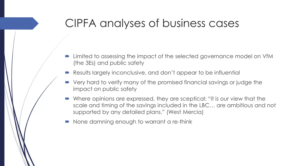 cipfa analyses of business cases