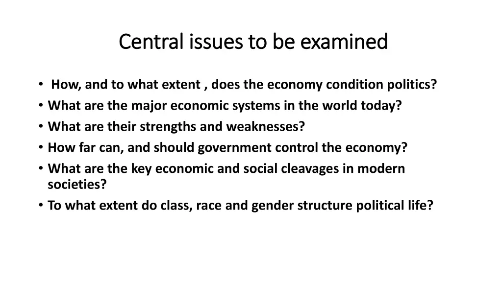 central central issues