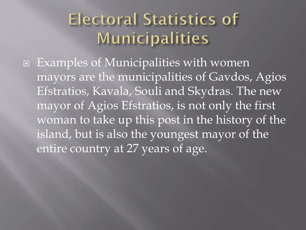 examples of municipalities with women mayors