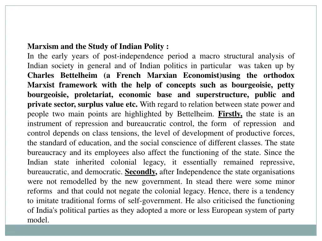 marxism and the study of indian polity