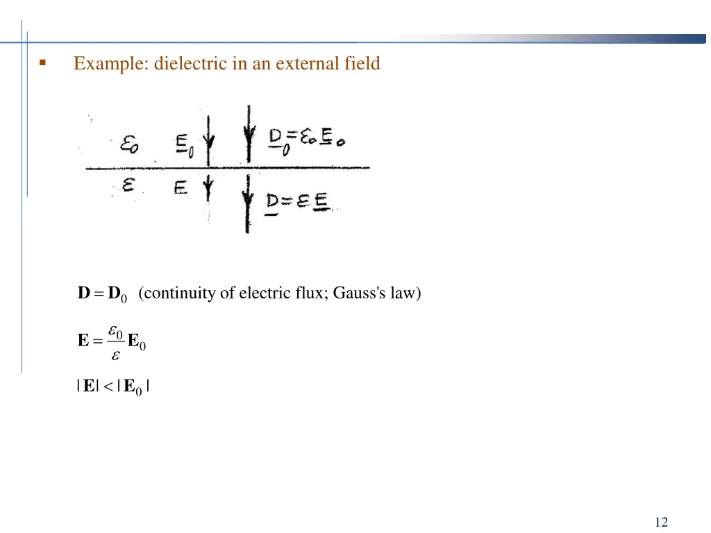 example dielectric in an external field