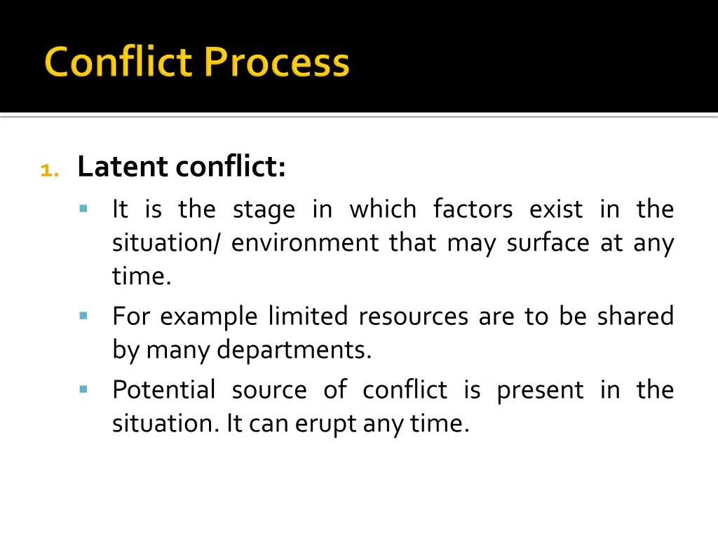 1 latent conflict it is the stage in which