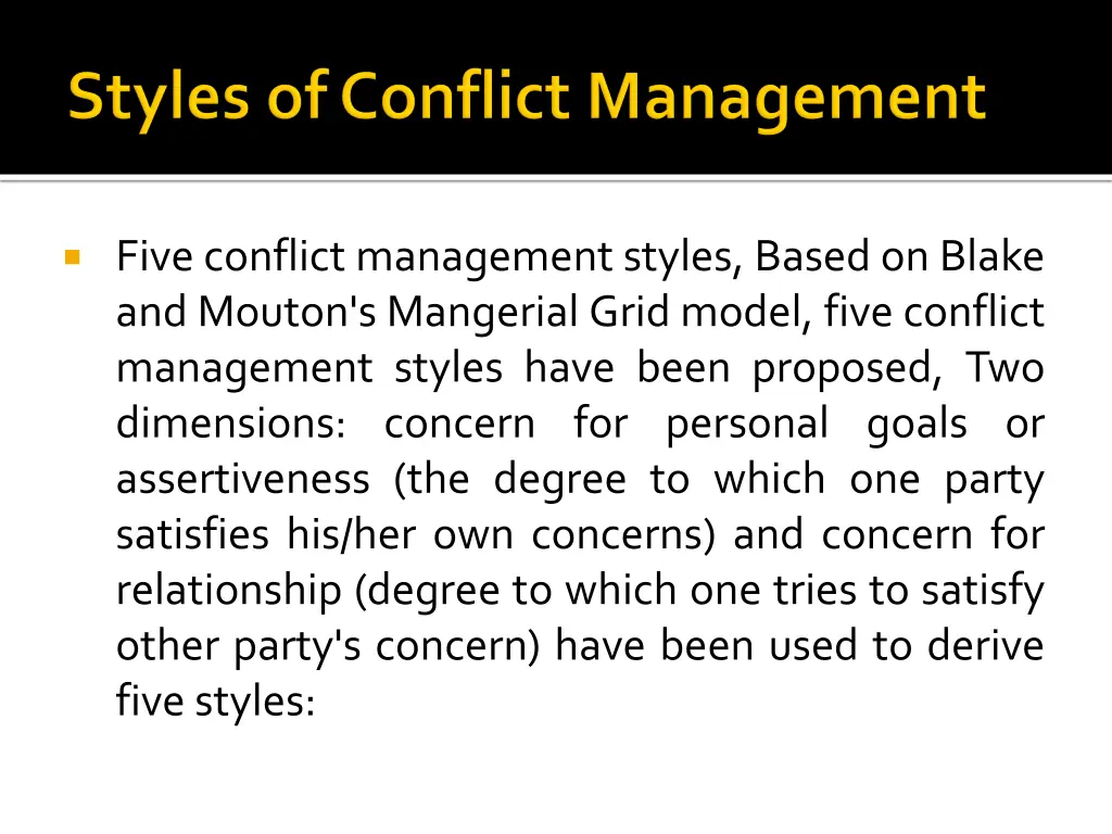 five conflict management styles based on blake