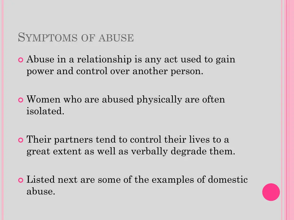 s ymptoms of abuse