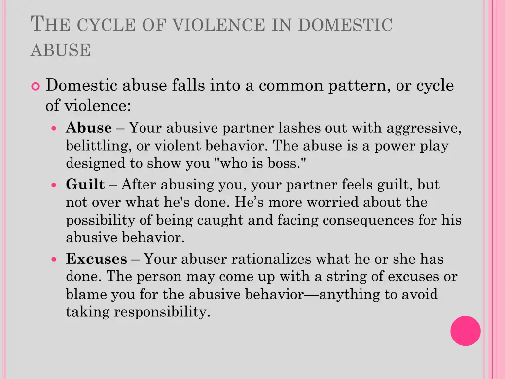 t he cycle of violence in domestic abuse