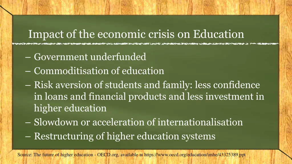 impact of the economic crisis on education