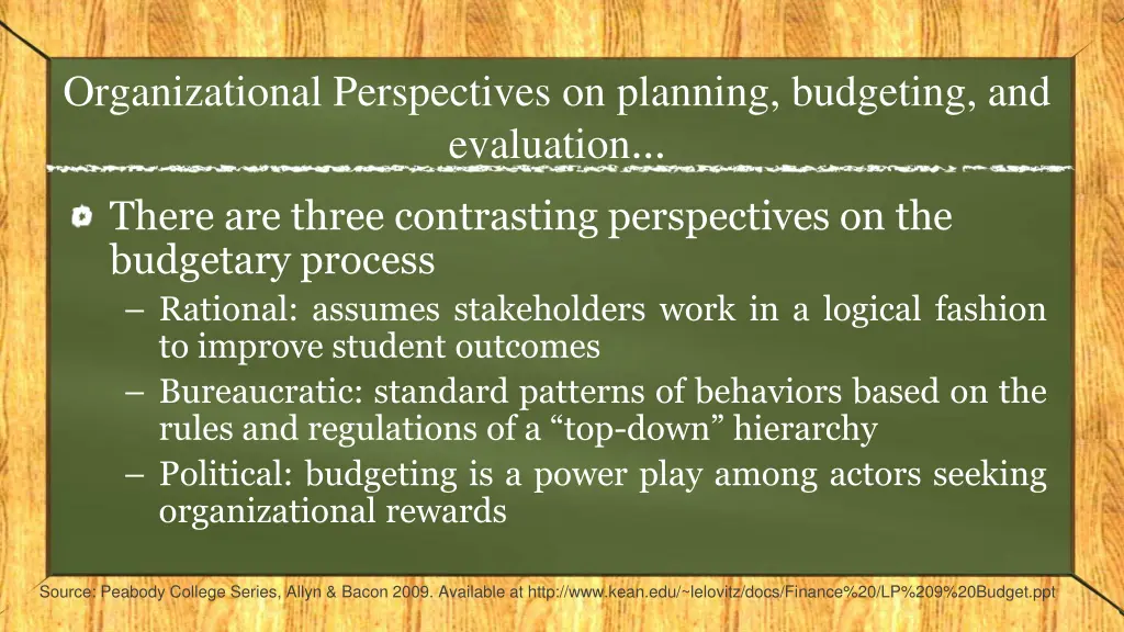 organizational perspectives on planning budgeting