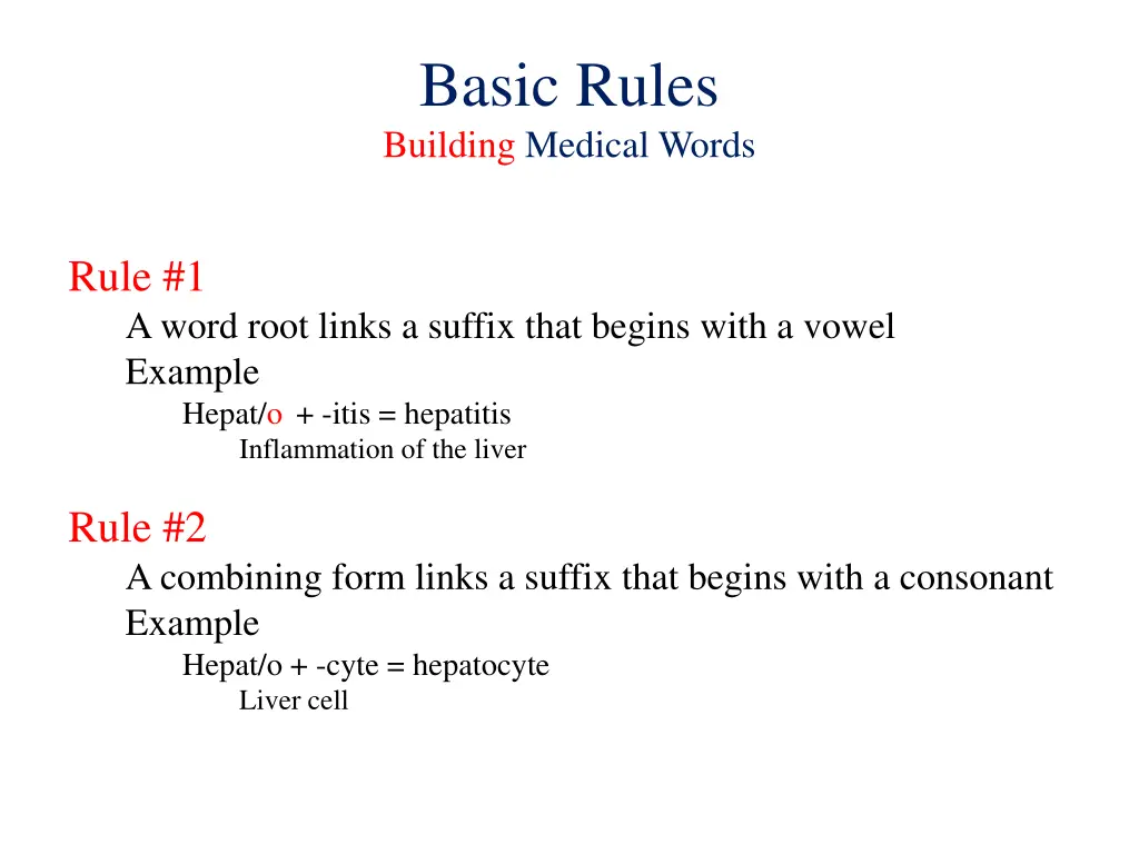 basic rules building medical words