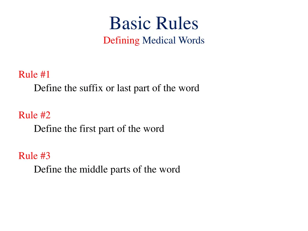 basic rules defining medical words