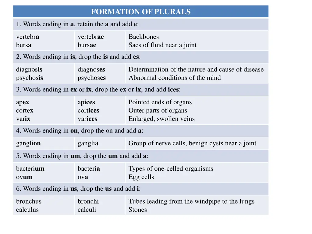 formation of plurals