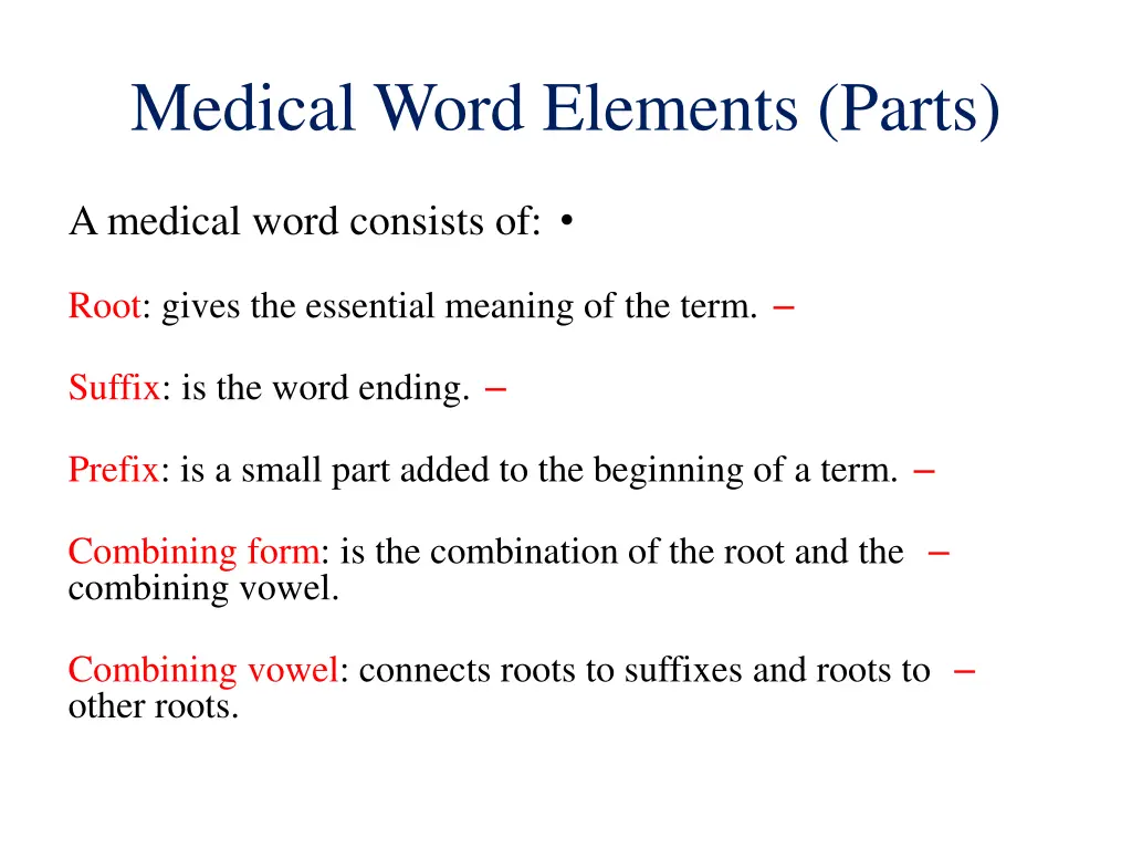 medical word elements parts