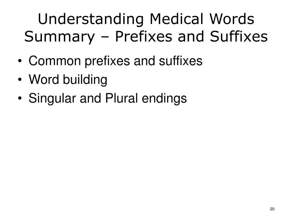 understanding medical words summary prefixes