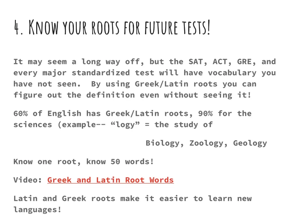 4 know your roots for future tests