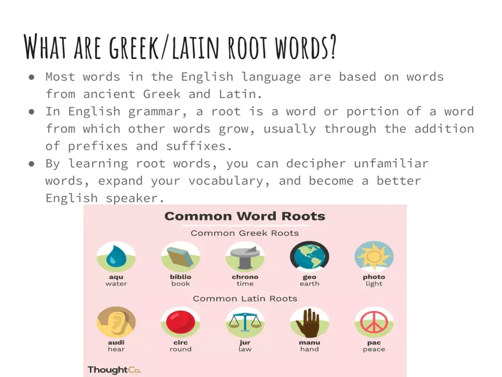 what are greek latin root words most words