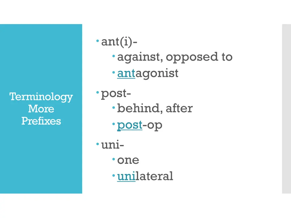 ant i against opposed to antagonist post behind