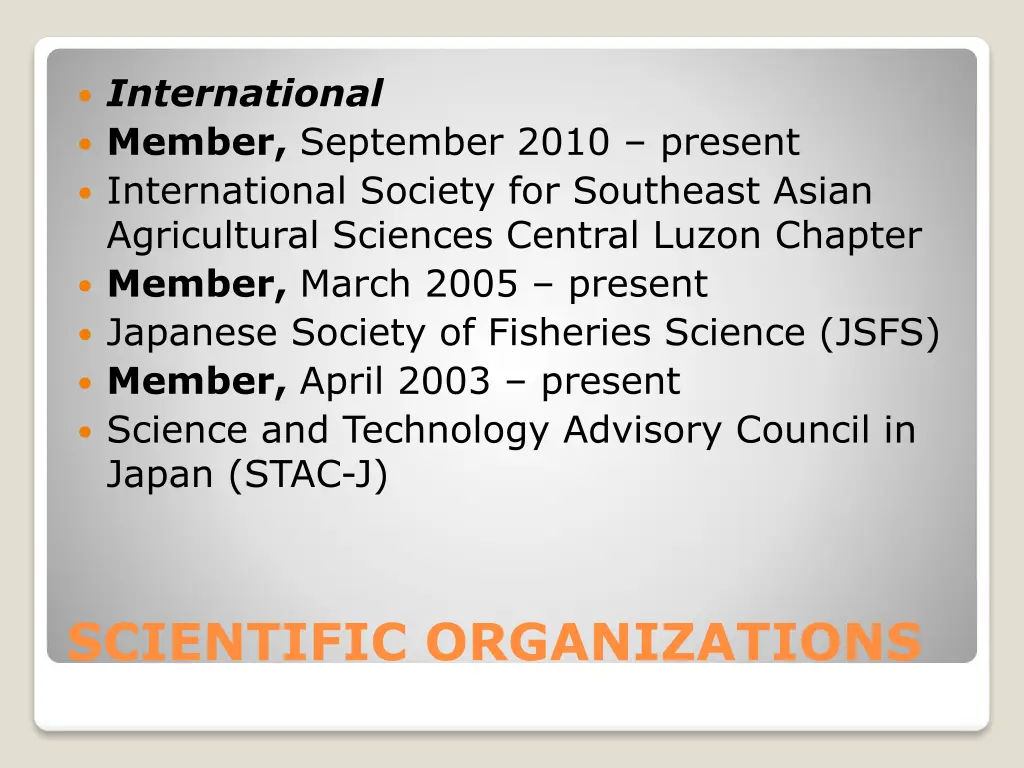 international member september 2010 present