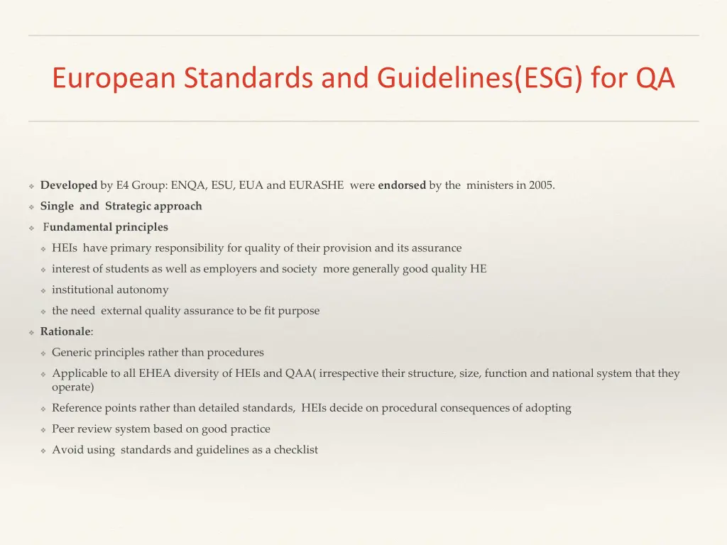 european standards and guidelines esg for qa