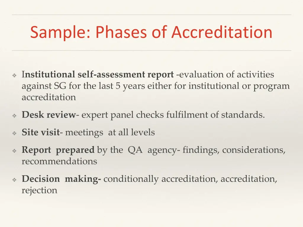 sample phases of accreditation