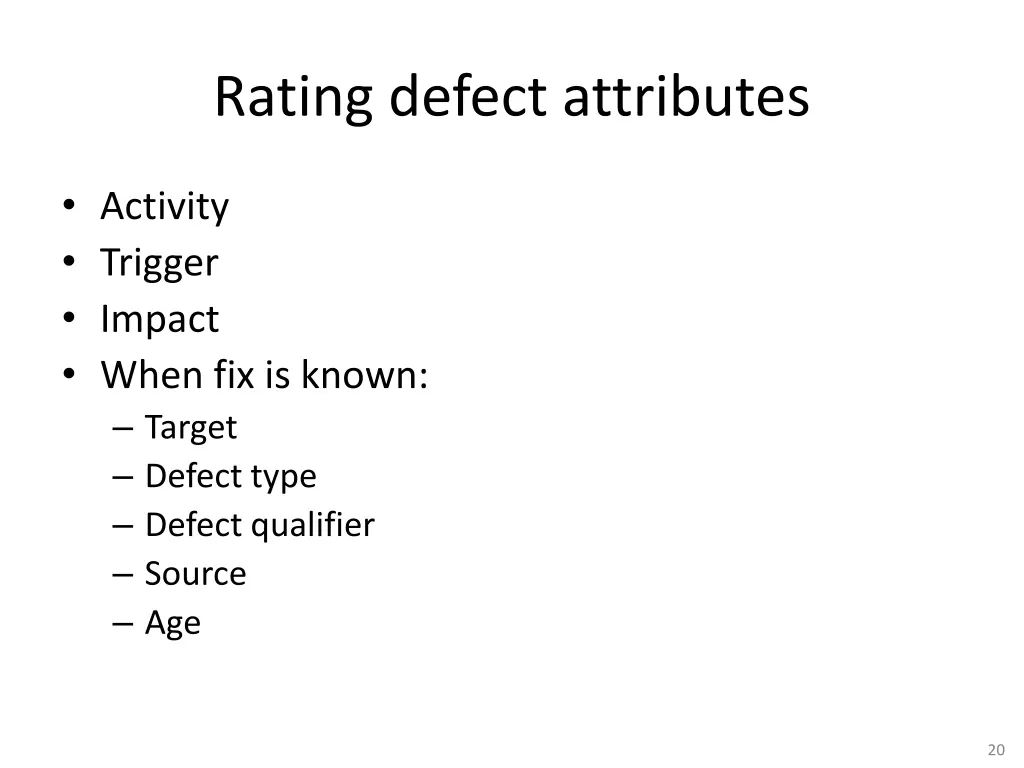 rating defect attributes