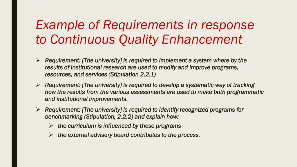 example of requirements in response to continuous