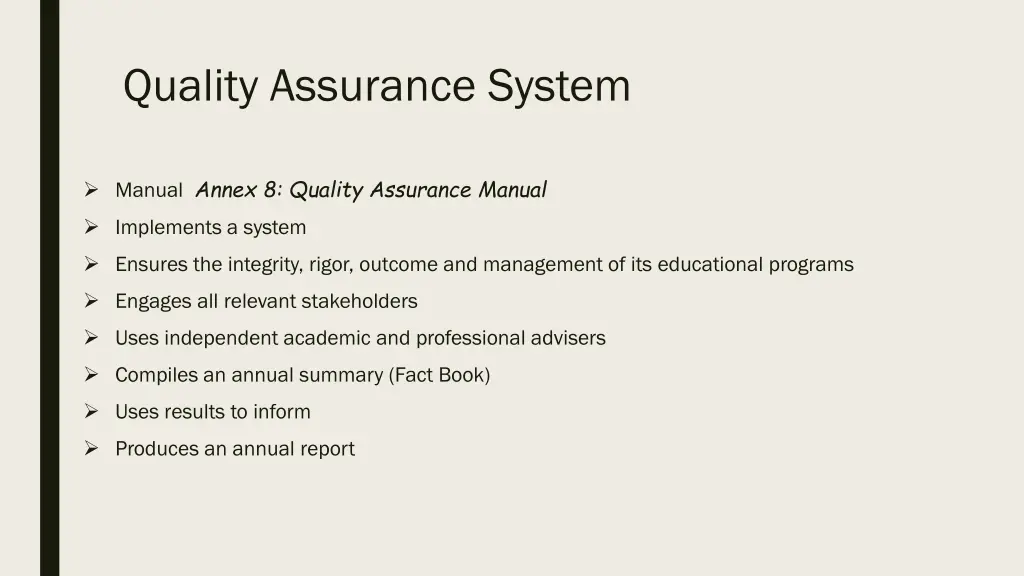 quality assurance system