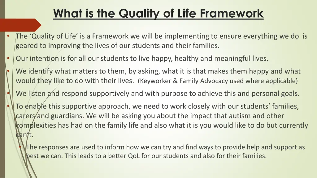 what is the quality of life framework