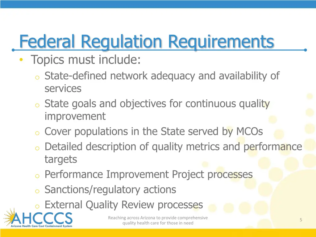 federal regulation requirements topics must