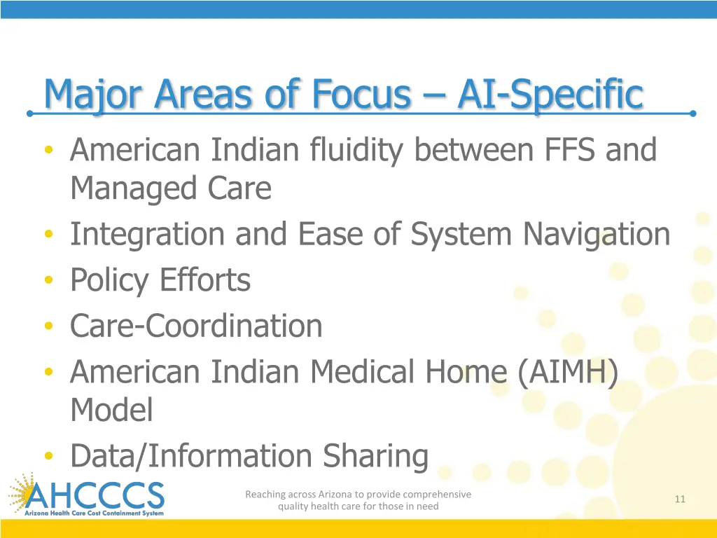 major areas of focus ai specific american indian