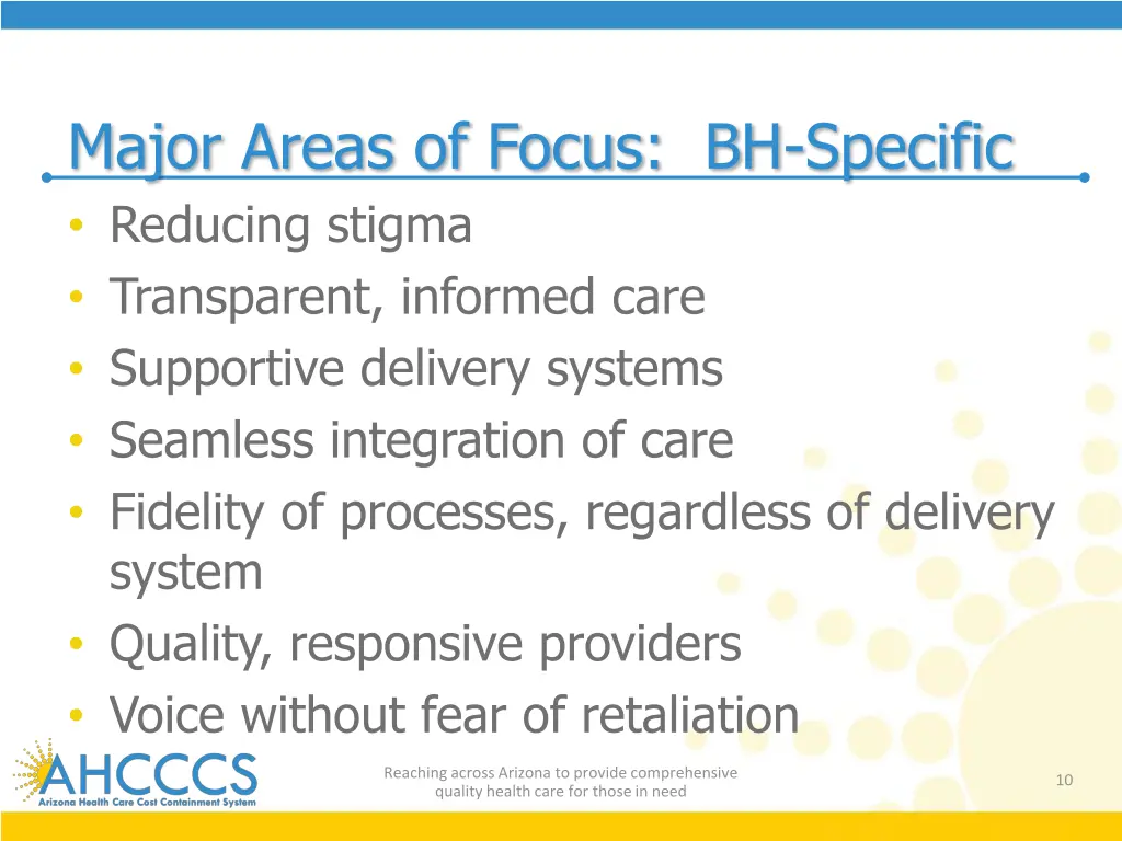 major areas of focus bh specific reducing stigma