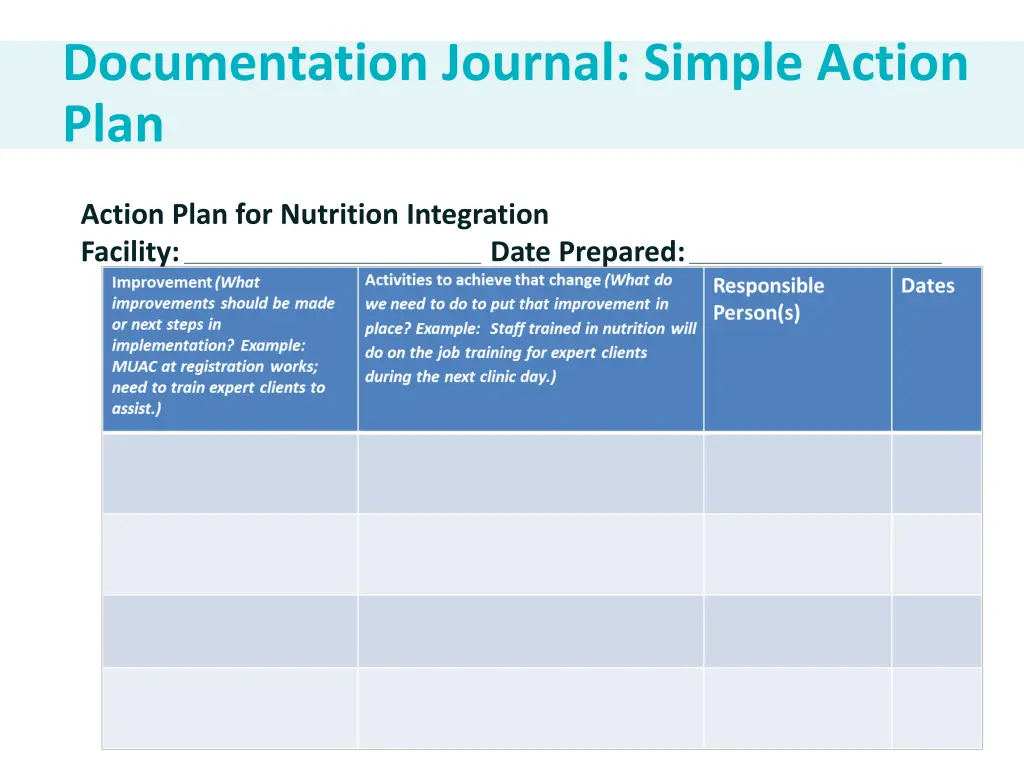 documentation journal simple action plan