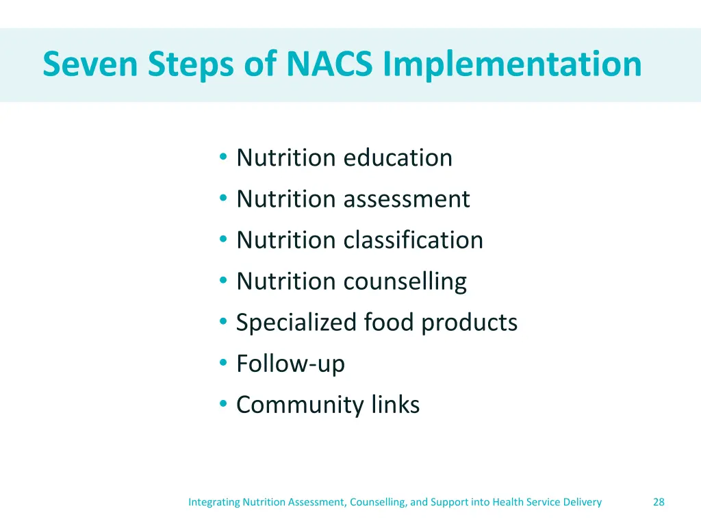 seven steps of nacs implementation