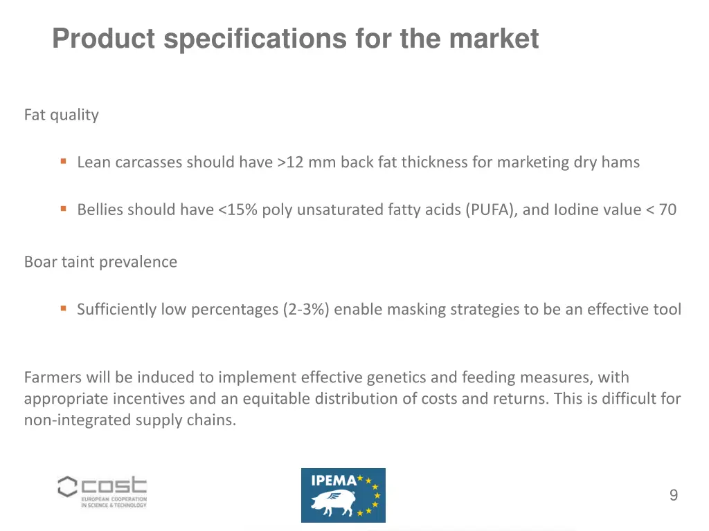 product specifications for the market