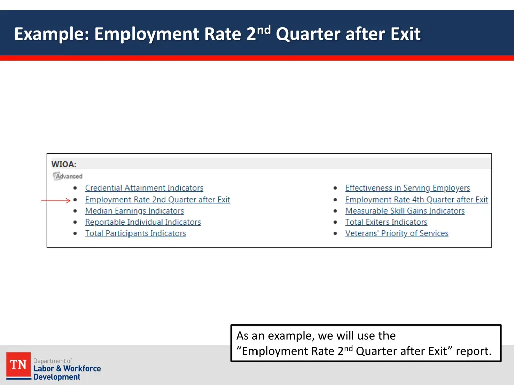 example employment rate 2 nd quarter after exit