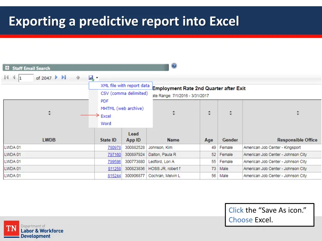 exporting a predictive report into excel