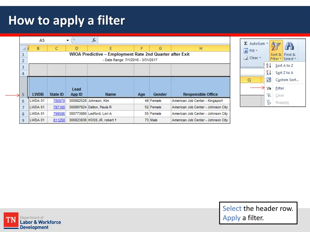 how to apply a filter