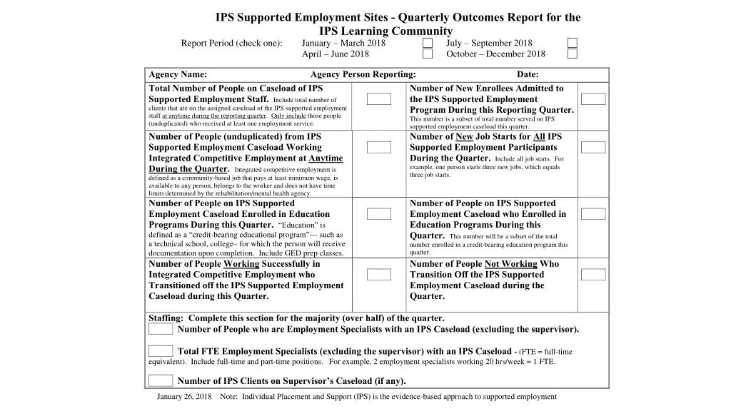 ips supported employment sites quarterly outcomes