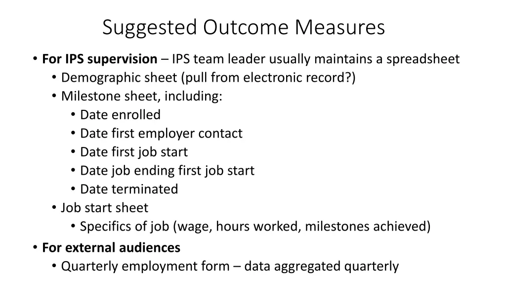 suggested outcome measures